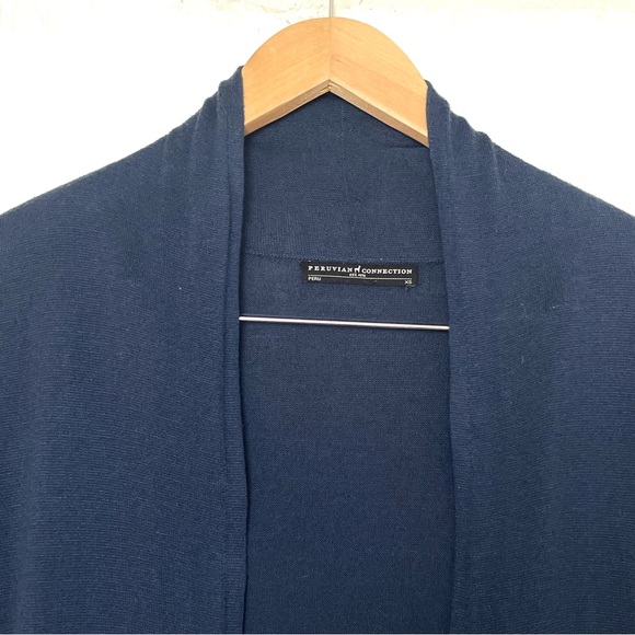 Peruvian Connection Pima Cotton peplum Blue Drapey Open Front Cardigan XS - Picture 5 of 11